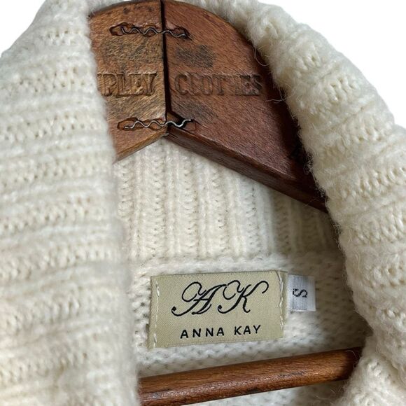 Anna Kay Isolede Cashmere Blend Striped Turtleneck Pullover Sweater Ecru Small - Picture 7 of 9